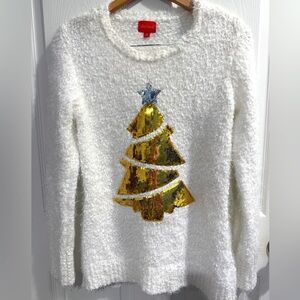 Joyland Gold Christmas Tree Fuzzy Cozy Crew Neck Sweater🎄